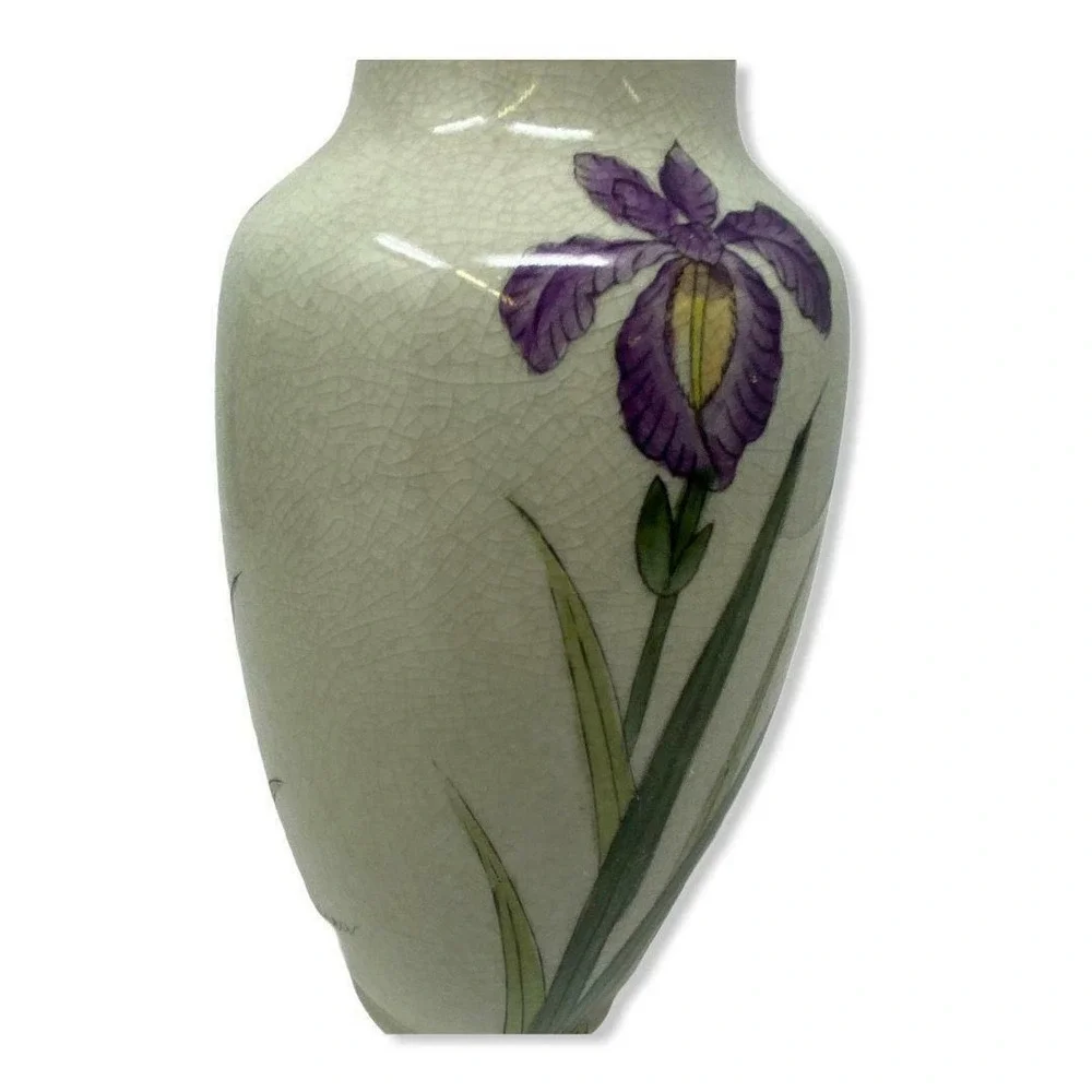 Vtg Andrea by Sadek Pair of Vases Hand painted Purple Iris Signed & Numbered 10